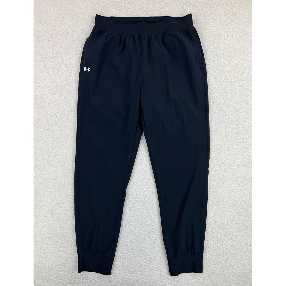 Under Armour Mens Large Black Woven Jogger Pants Elastic Waist Training Gym